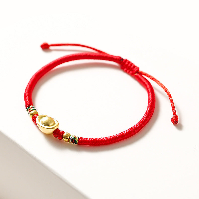 Fortune's Favor Sterling Silver Bracelet with Red Woven Rope - Perfect Gift for Birthdays and Love