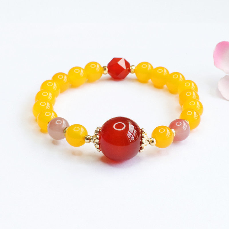 Fortune's Favor Sterling Silver Bracelet with Yellow Chalcedony and Red Agate Facet