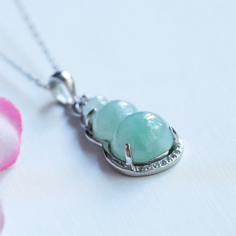 Fortune's Favor Sterling Silver Jade Gourd Necklace