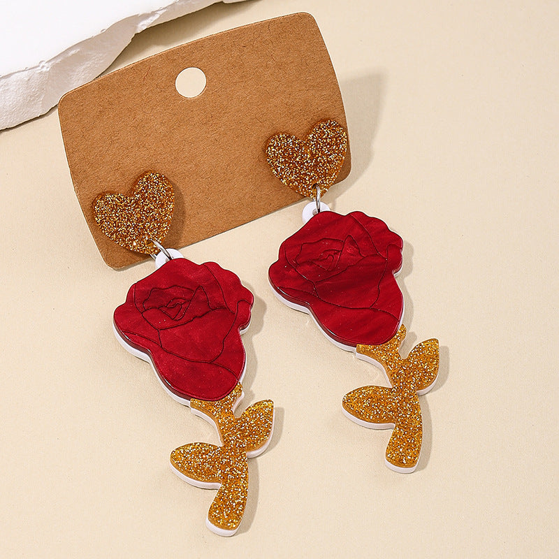 Exaggerated Rose Heart Earrings - Vienna Verve Collection