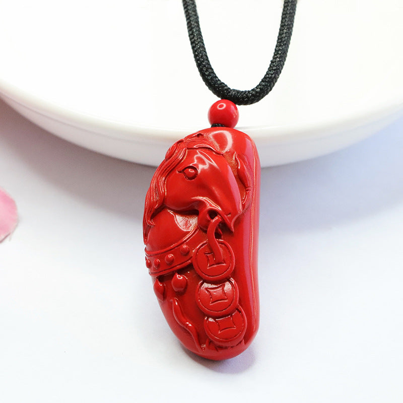 Cinnabar Stone Wealth Horse Pendant