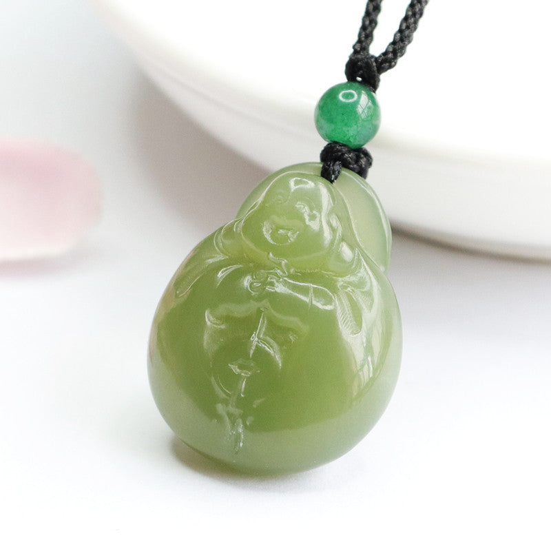 Jade Maitreya Buddha Pendant in Lake Green Hedian Natural Jade