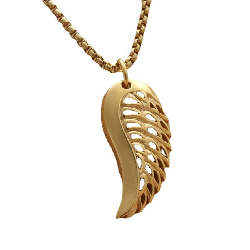 Punk Angel Wing Pendant Necklace in Titanium Steel - Retro Style for Trendy Men and Women