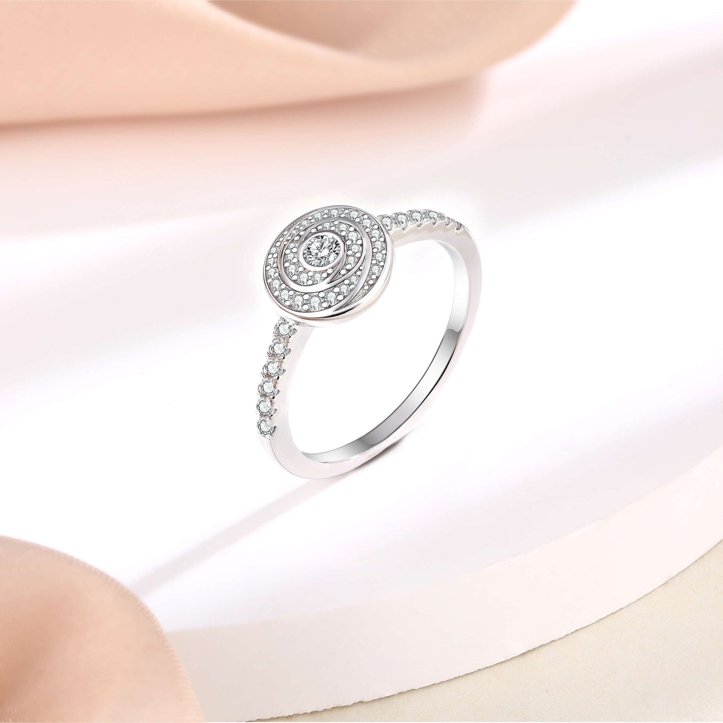 Circular Vortex Zircon Sterling Silver Ring