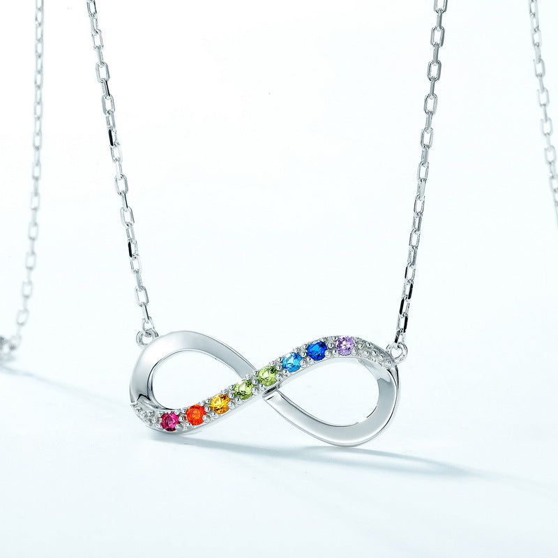 Infinite Symbol Pendant Rainbow Zircon Silver Necklace