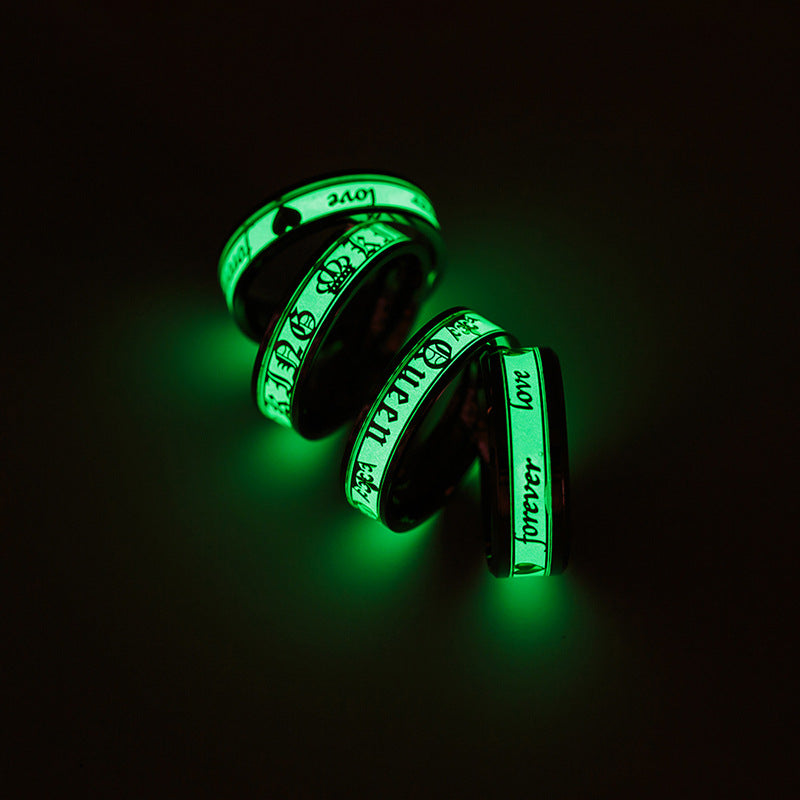 Glowing Stainless Steel Couple Rings Set for Men and Women, Wholesale Luminous Jewelry