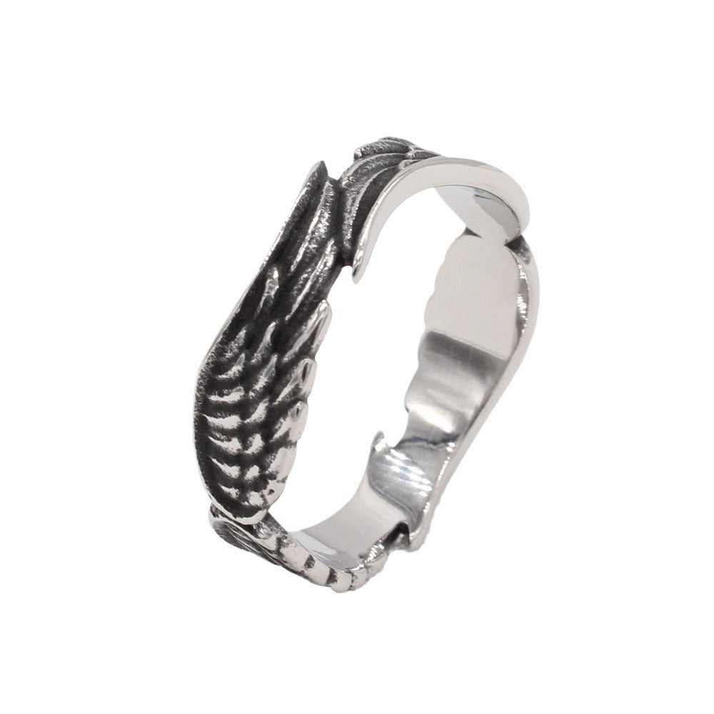 Retro Angel Feather Wings Titanium Steel Men's Ring