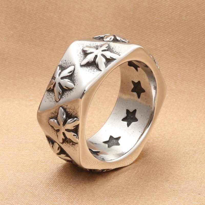 Trendy Titanium Steel Polygonal Pentagram Ring for Men - Retro Statement Jewelry