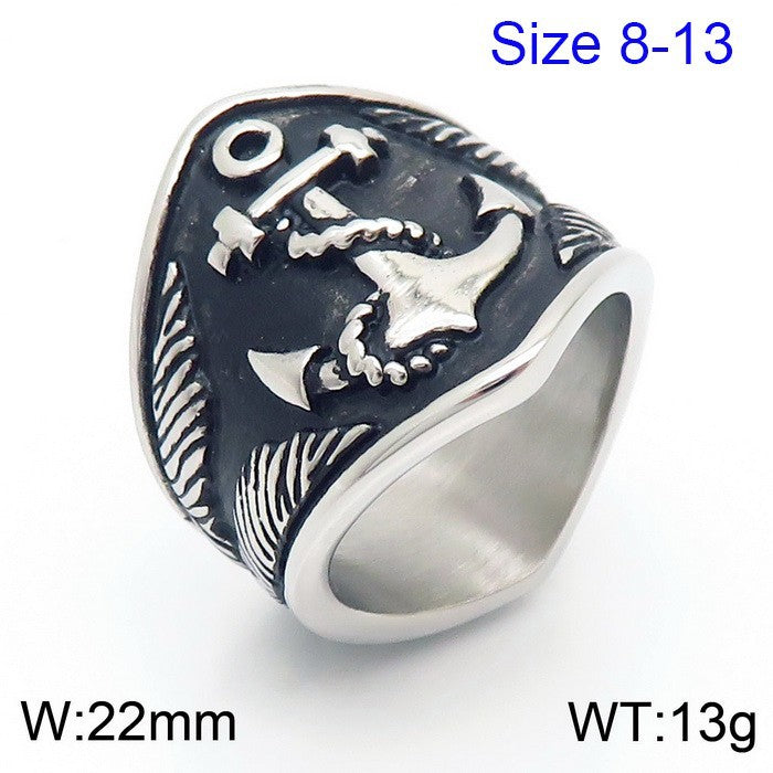 Bold Retro Stainless Steel Anchor Ring for Men - Pirate Series