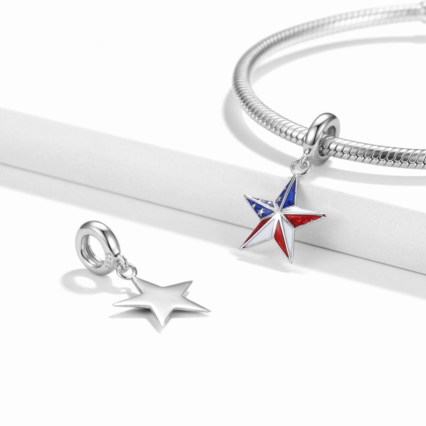 American Flag Five Pointed Star Sterling Silver Pendant