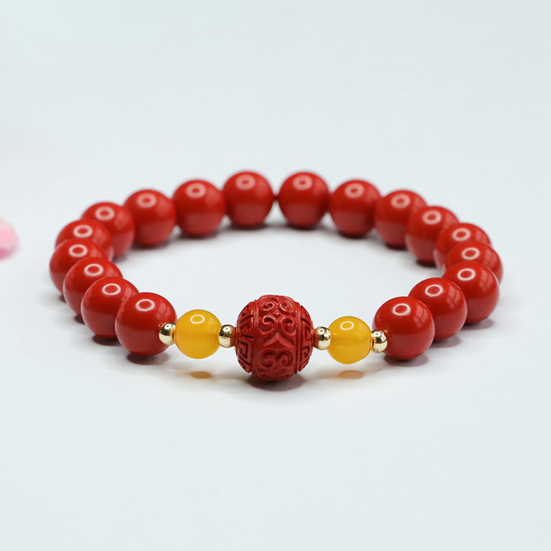 Red Sand Chalcedony Cinnabar Bracelet with Auspicious Cloudscape Pattern