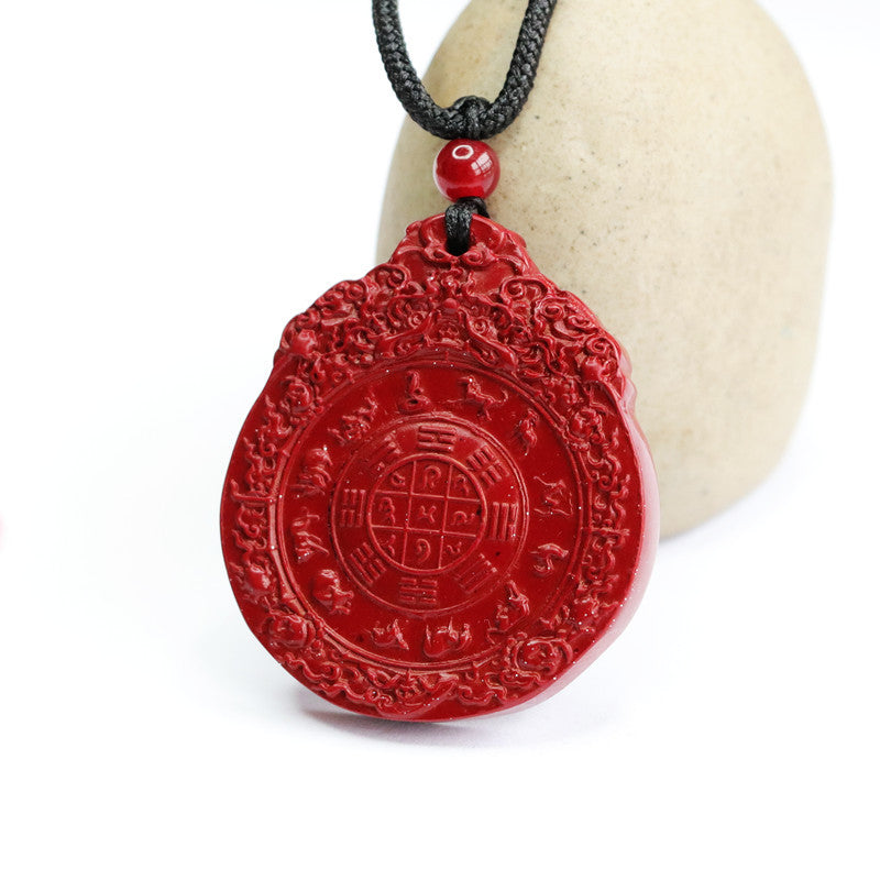 Bagua Charm Sterling Silver Cinnabar Stone Pendant