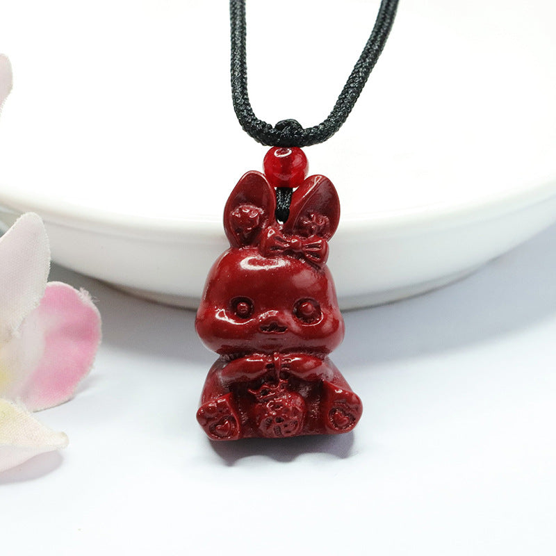 Cinnabar Rabbit Necklace with Purple Gold Sand Zodiac Accents