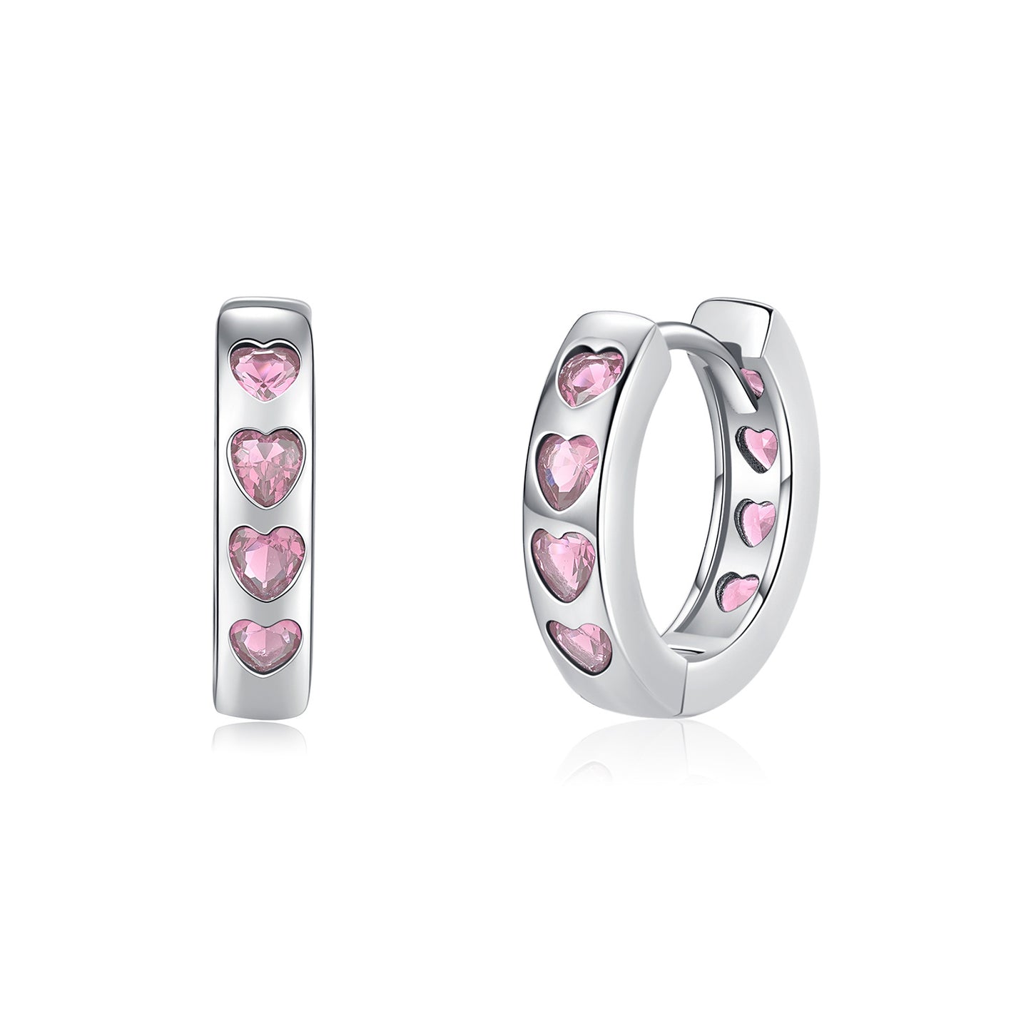 Elegant Zirconium Heart Earrings with Sterling Silver Ear Buckle