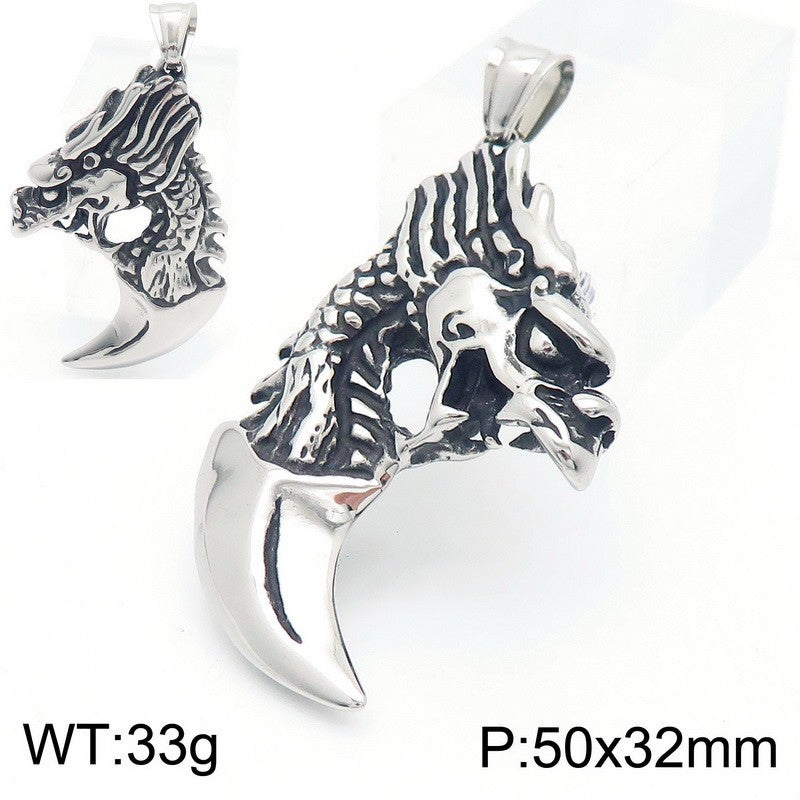 Vintage-Inspired Panlong Wolf Tooth Pendant for Men in Titanium Steel