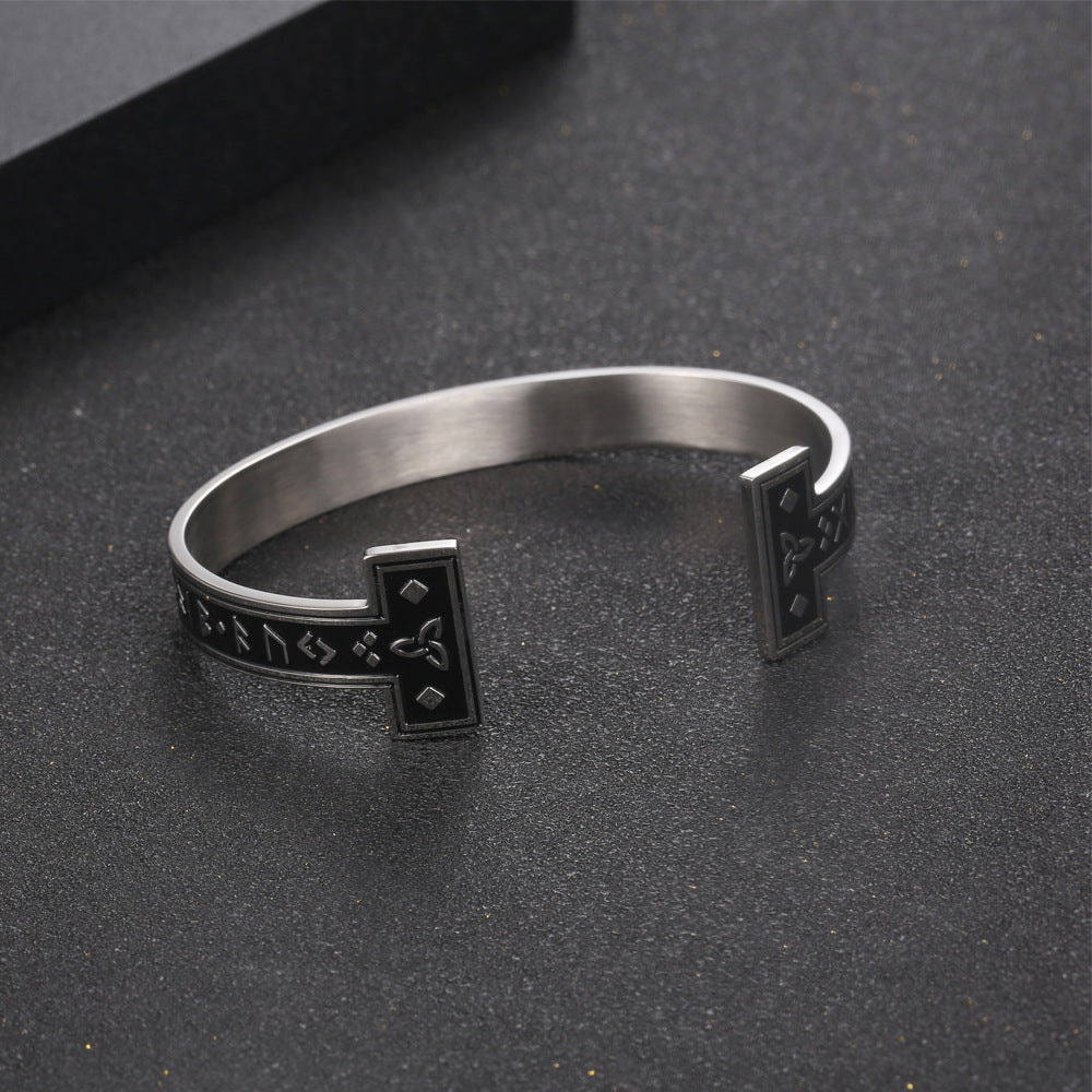 Viking Rune C-Shaped Men's Bracelet in Titanium Steel - Luna Letter Design