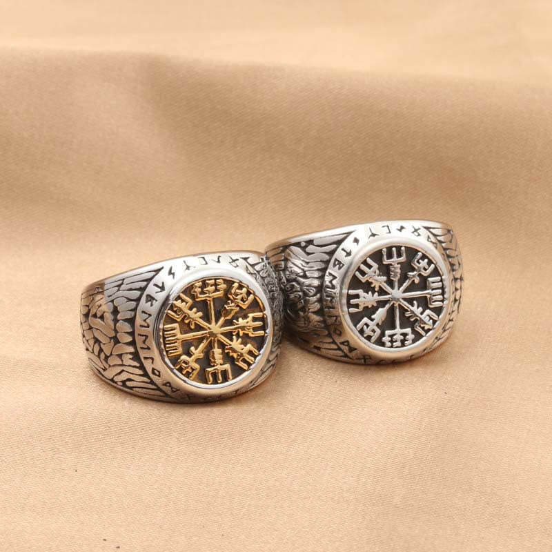 Titanium Steel Viking Compass Ring for Men - Retro Trendy Jewelry Accessory