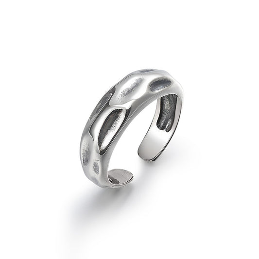 Concave Convex Texture Opening Polished Sterling Silver Ring