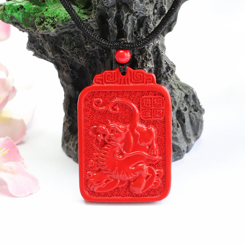 Red Sand Vermilion Rectangle Pendant with Kirin Blessing Label