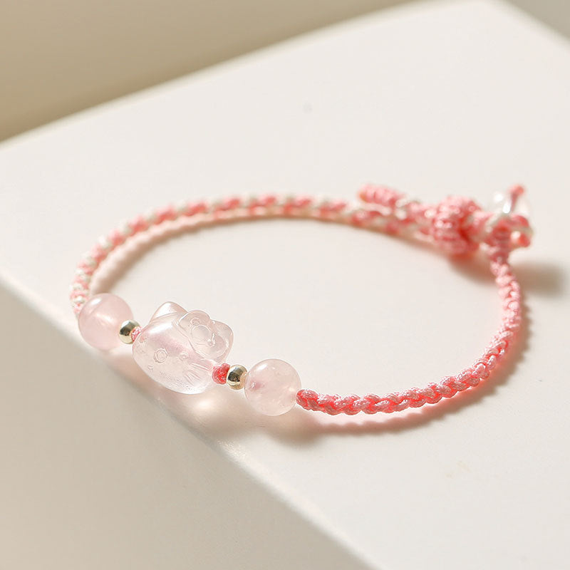 Pure Crystal Kitty Handwoven Sterling Silver Bracelet with Delicate Design