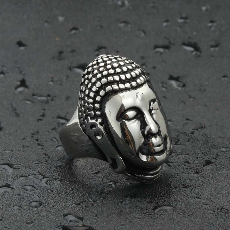 Sakyamuni Buddha Titanium Steel Ring - Stylish Retro Punk Jewelry for Men, Direct from Manufacturer