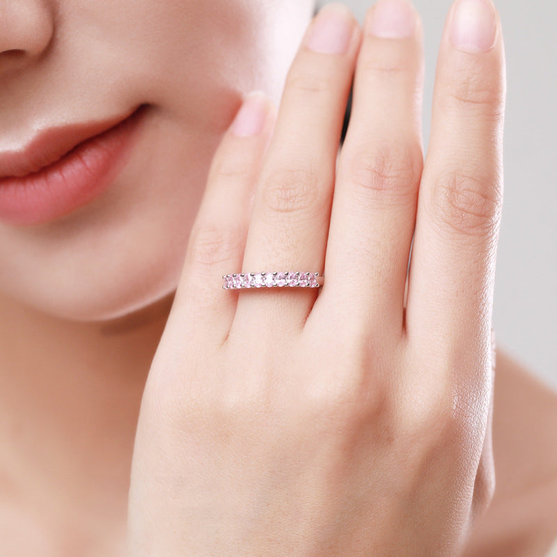 Luxurious Oval Pink Zircon Sterling Silver Ring for Women