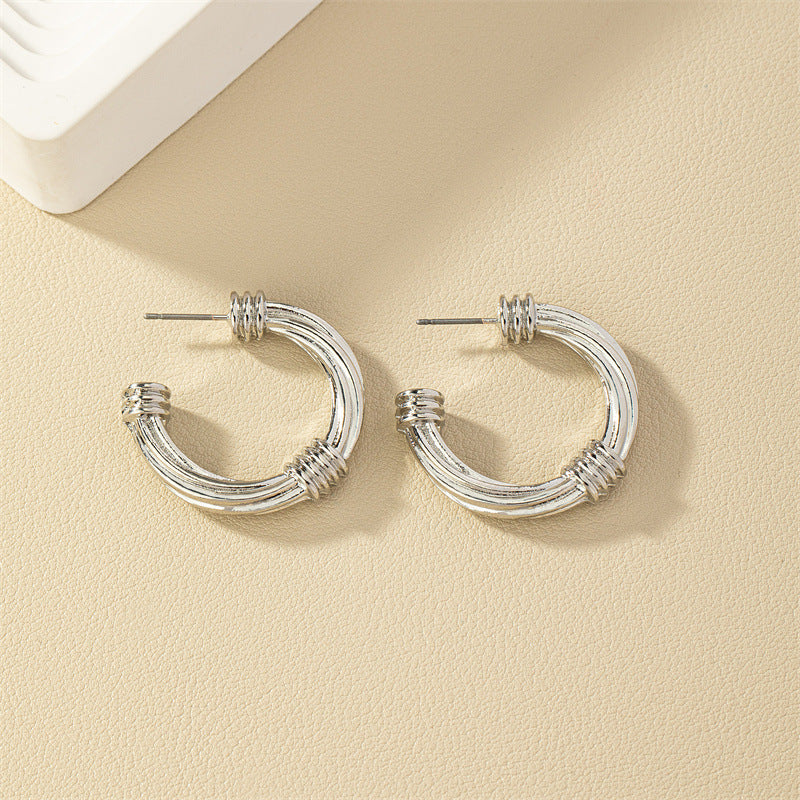 Exquisite C-Shaped Metal Earrings with Woven Fried Dough Twists