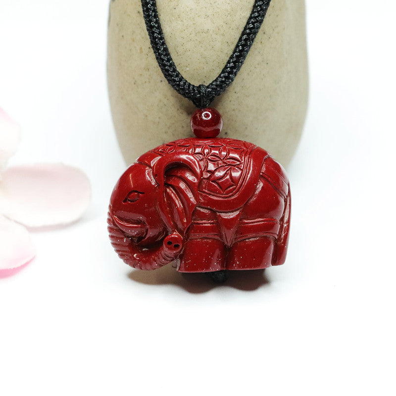 Lucky Elephant Purple Gold Sand Pendant with Cinnabar Stone