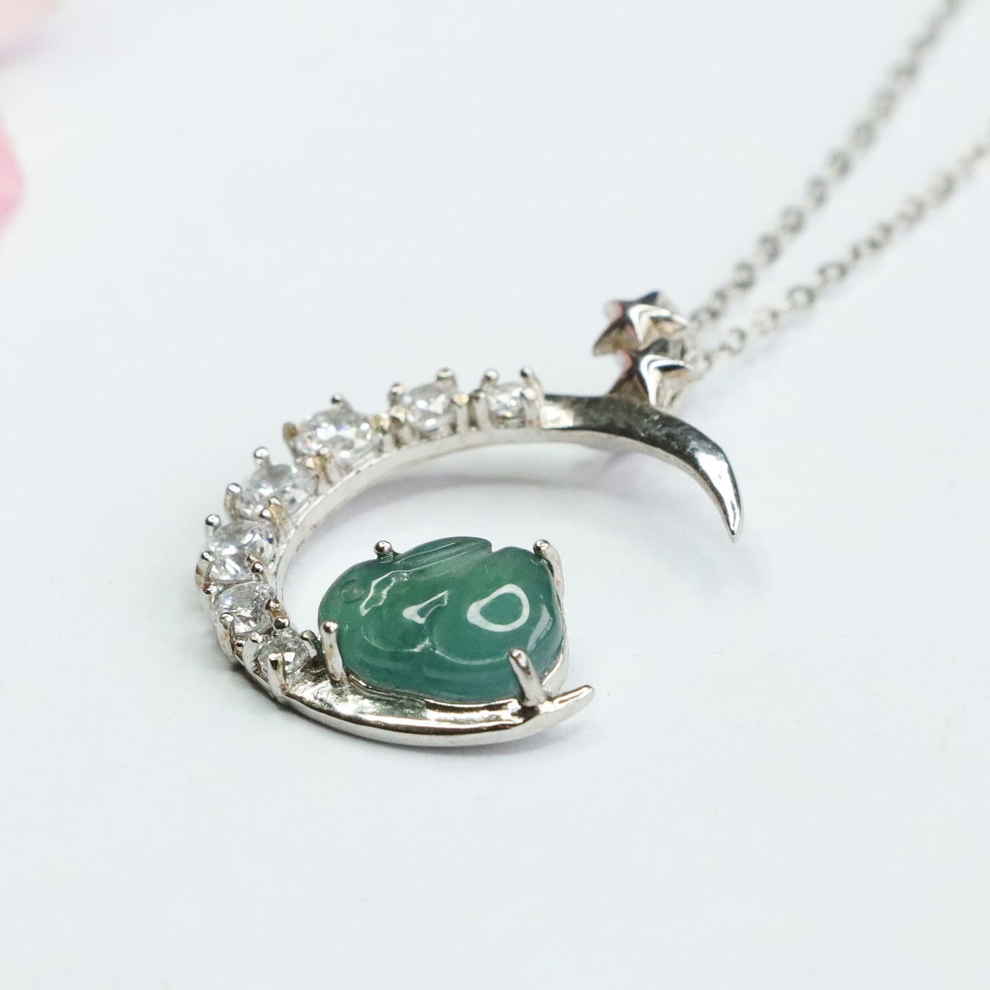 Icy Blue Jade Rabbit Moon Necklace