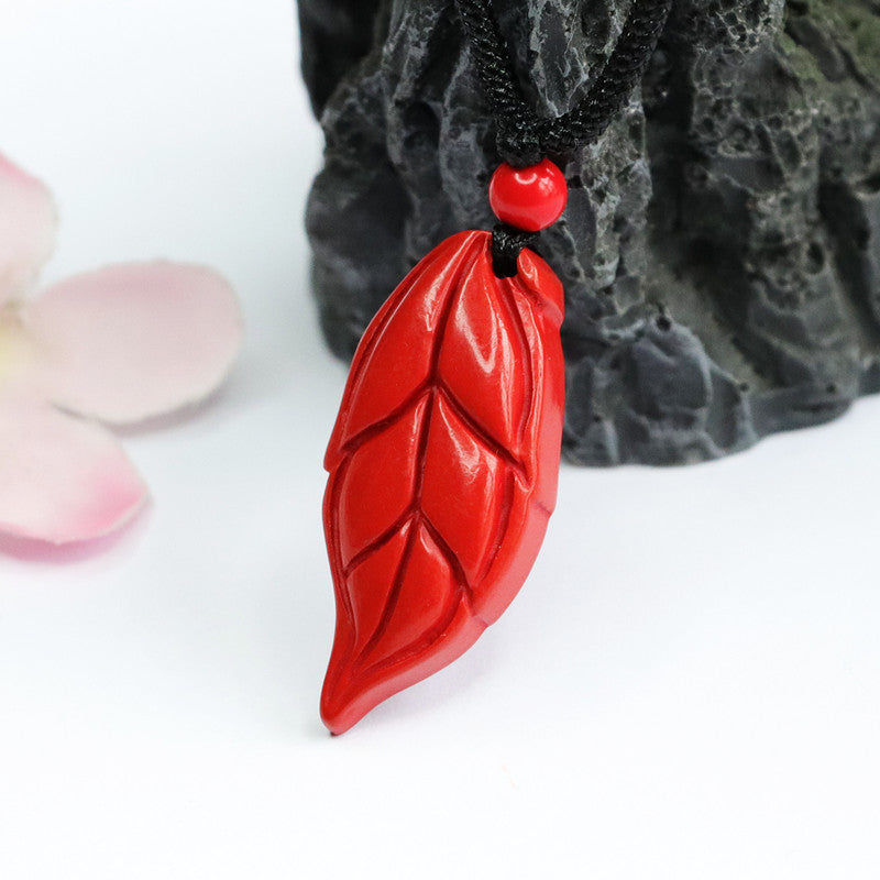 Cinnabar Jade Branch Leaf Pendant Red Sand Pendant Jewelry