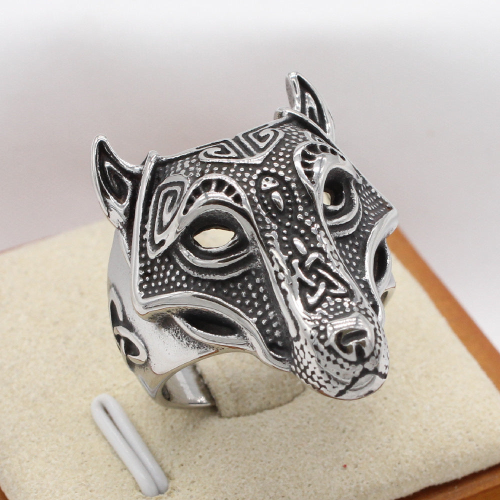 Totem Ice Wolf Titanium Steel Ring for Men