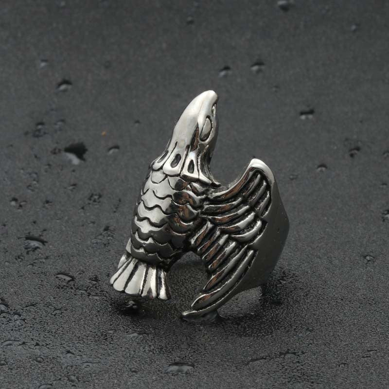 Titanium Steel Retro Punk Flying Bird Ring for Men - Edgy American and European Style Jewelry