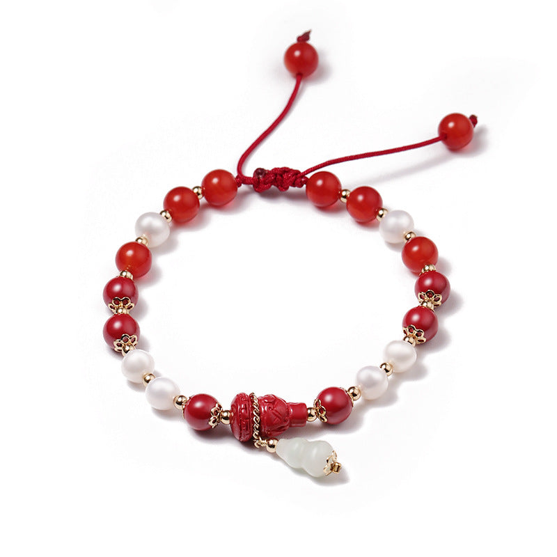 China-Chic Cinnabar and Freshwater Pearl Bracelet