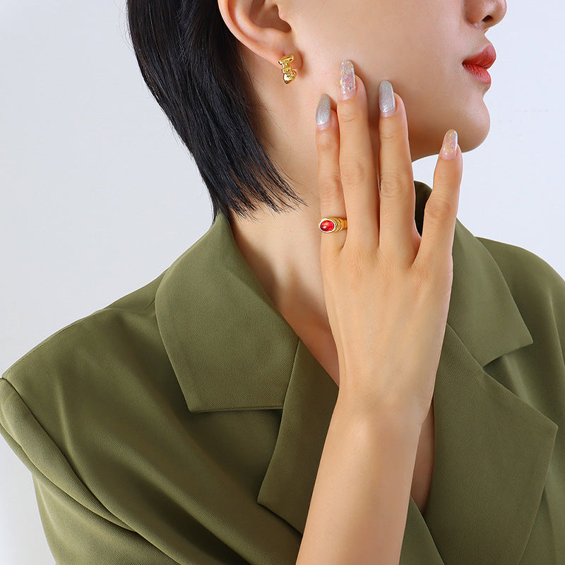 Korean Chic C-Shaped Titanium Gold-Plated Earrings for Women