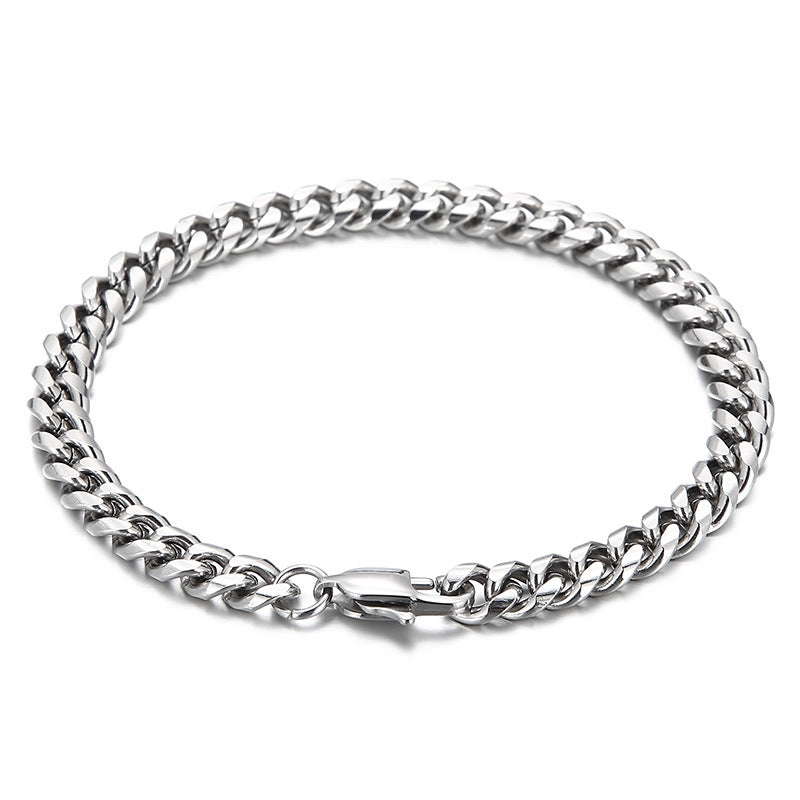 Customizable Handmade Jewelry: Japanese and Korean Inspired Titanium Steel Cuban Chain Bracelets for Men and Women