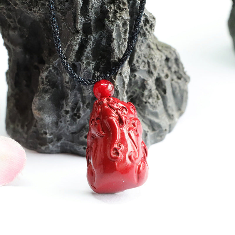 Cinnabar Sterling Silver Pixiu Pendant