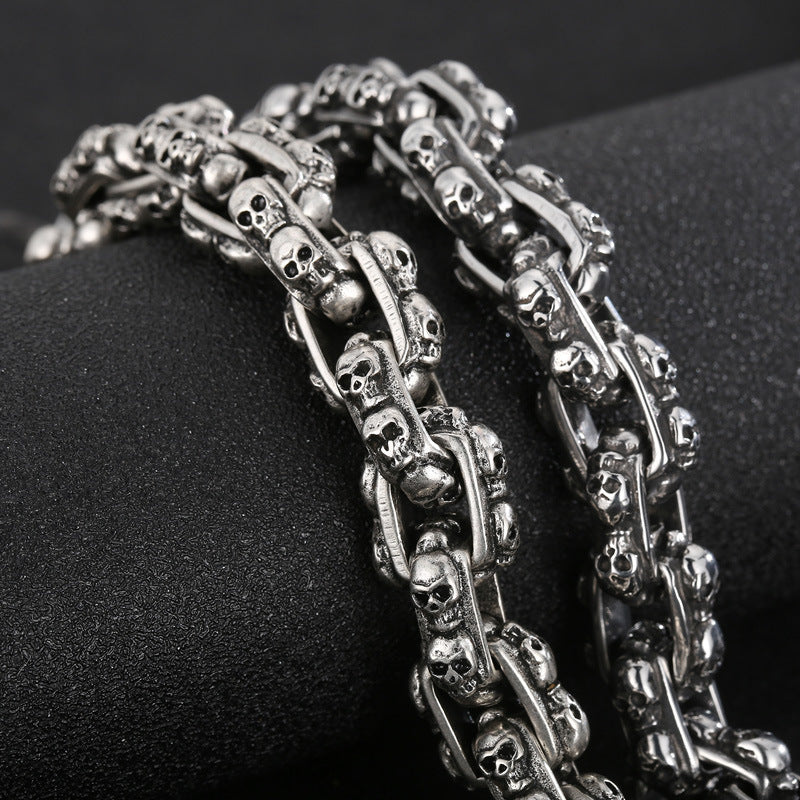 Custom Retro Plaid Skull Chain Bracelet for Men - South Korean Titanium Steel Punk Style