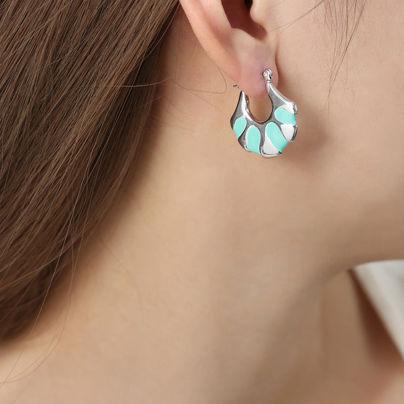 Golden Fan-shaped Enamel Earrings - Exquisite High-End Design for Stylish Women