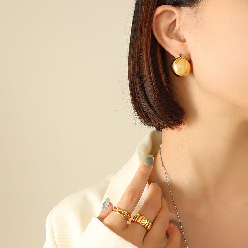 Glamorous Titanium-Plated Gold U-Shaped Earrings - Everyday Genie Collection