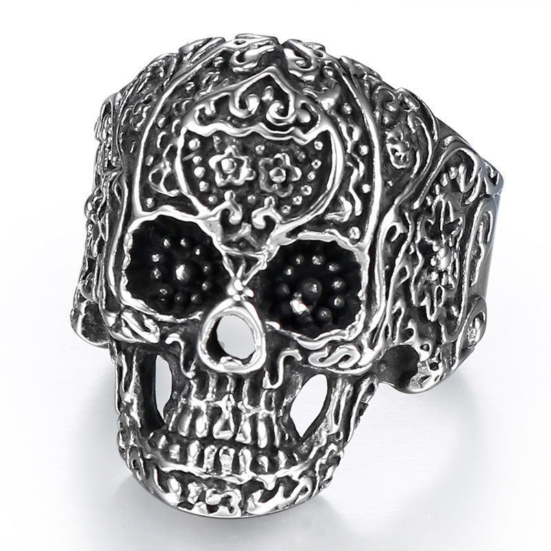 Men's Retro Punk Skull Totem Titanium Steel Ring - Three-Color Wholesale Jewelry for Men