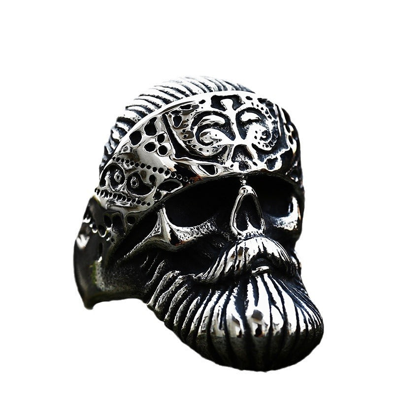 Punk Skull Stainless Steel Ring for Men - Wholesale Retro Beard Titanium Steel Design