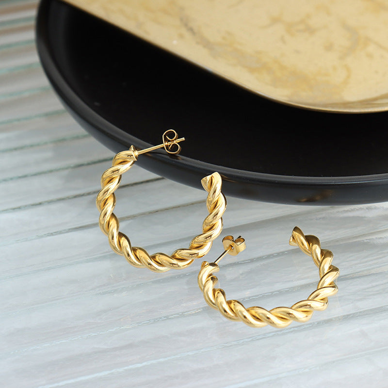 Exaggerated 18K Gold Plated Titanium Steel Fried Dough Twists Earrings - Ins Style Fashion Jewelry