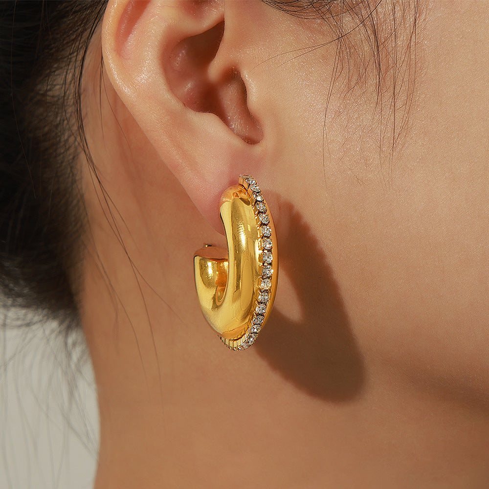 Golden Zircon C-Shaped Earrings by Planderful - Everyday Genie Collection