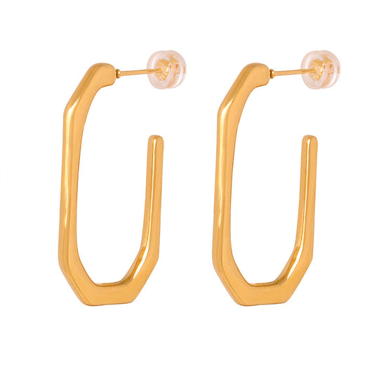 Golden Geometric Earrings: Luxe Titanium Steel Design for Women