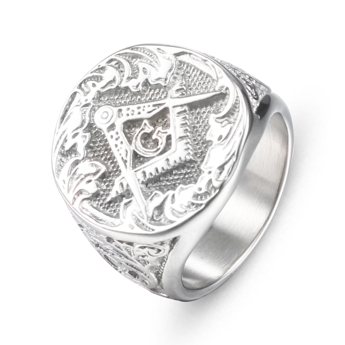 Retro Punk Freemason Titanium Steel Ring for Men - European and American Fashion Jewelry