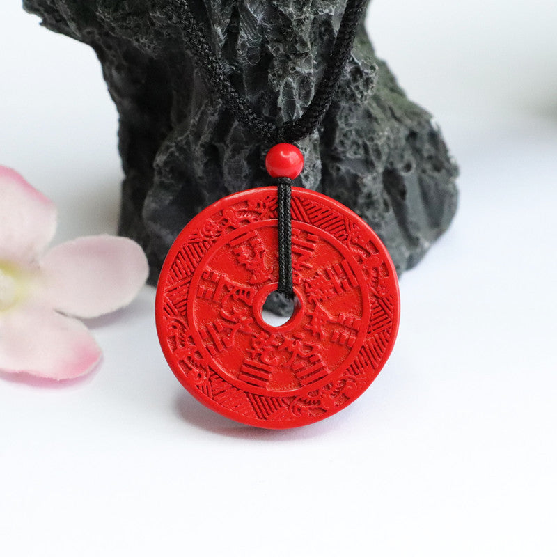 Cinnabar Stone Pendant with Safe Buckle - Sterling Silver Jewelry