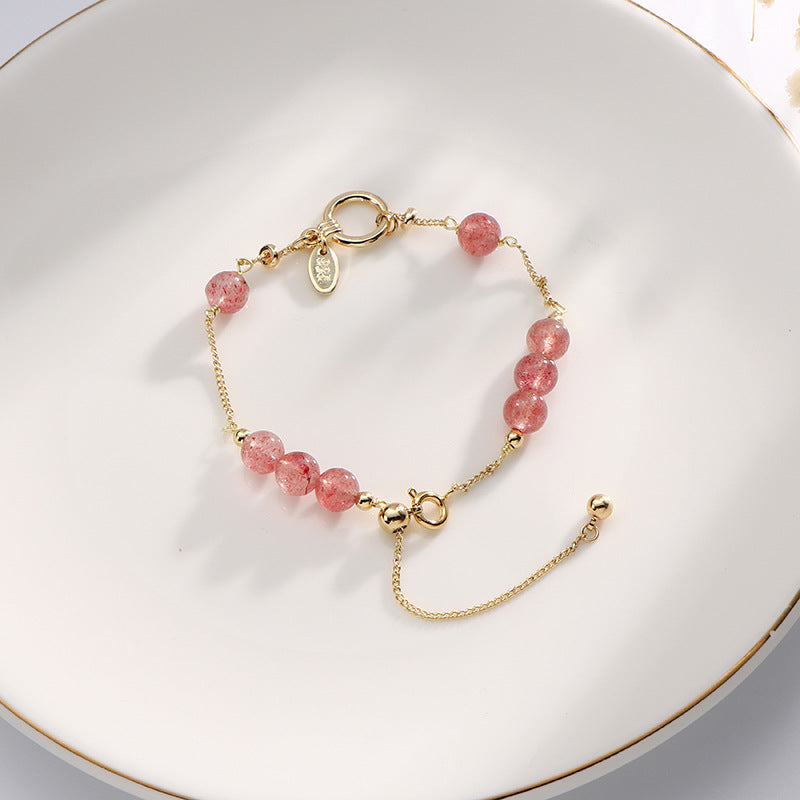 Strawberry Crystal Fortune's Favor Bracelet - Sterling Silver Beaded Jewelry