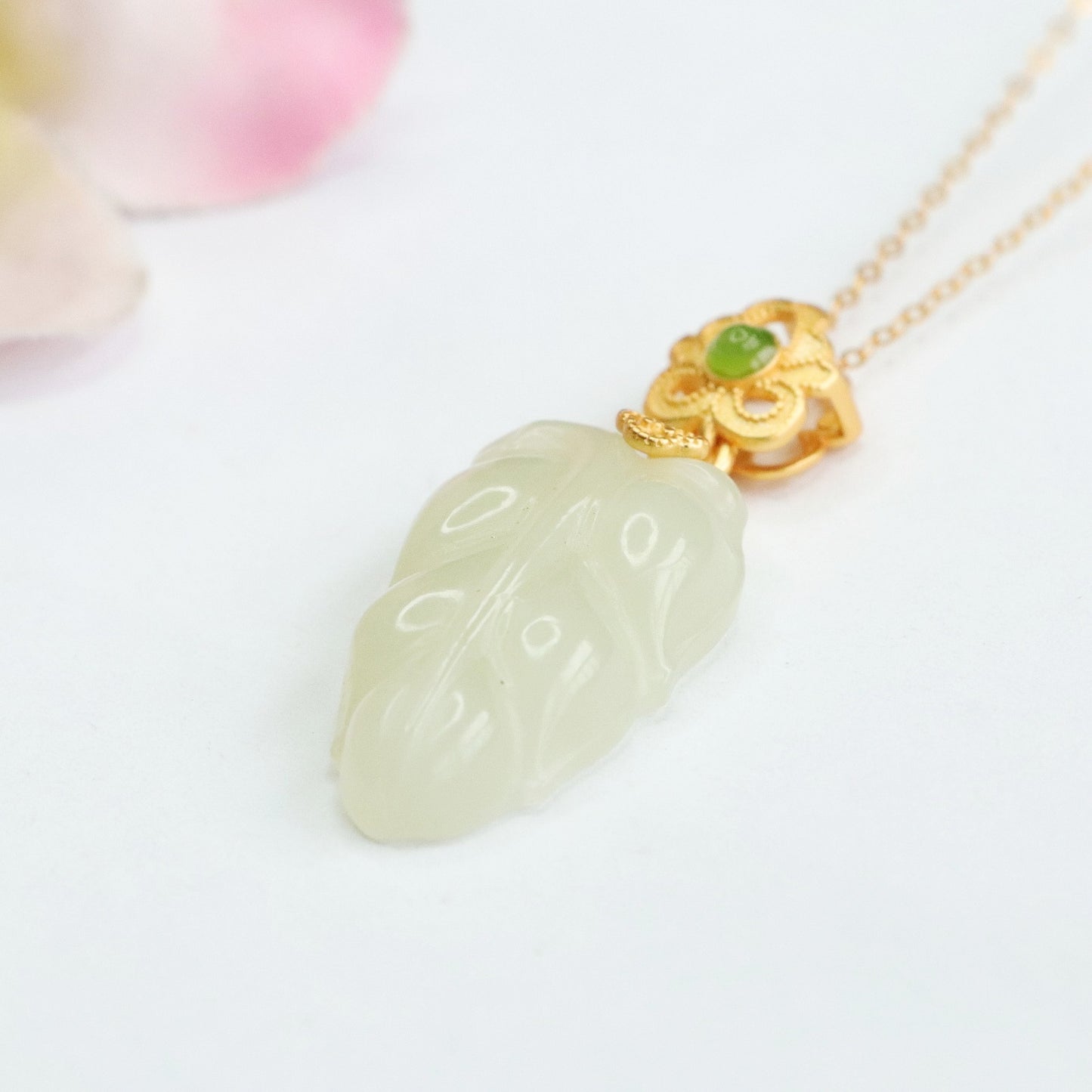 S925 Silver Natural Hetian Jade Pendant White Jade Leaf Necklace