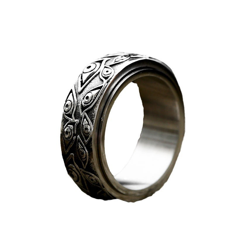 Wholesale Retro Devil's Eye Stainless Steel Rotating Ring for Men - European and American Style