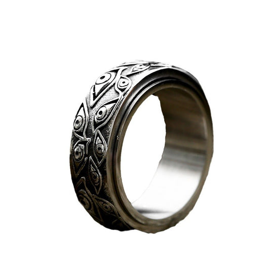 Wholesale Retro Devil's Eye Stainless Steel Rotating Ring for Men - European and American Style